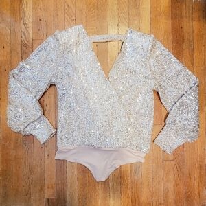 Dynamite Champagne Sequin Bodysuit